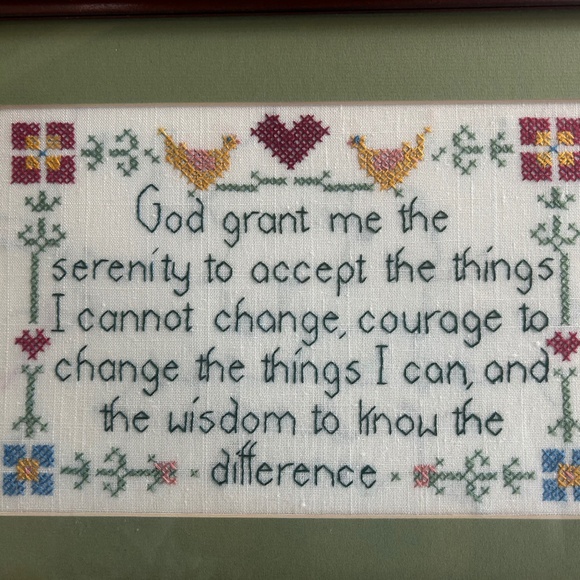 Hand stitched 12" X 16" framed Serinity Prayer. - Picture 2 of 3